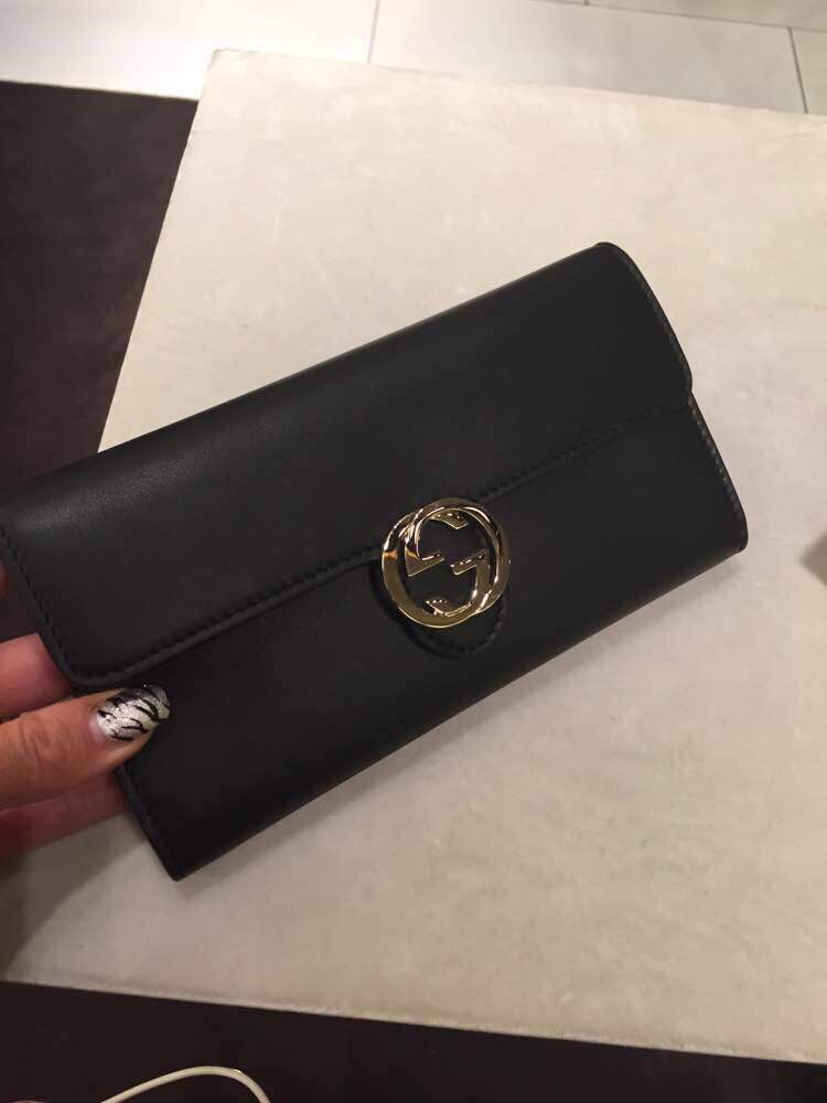 Real Gucci Icon Leather Continental Wallet 369663 Black